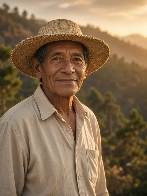An elderly man in a straw hat in the highlands of Honduras